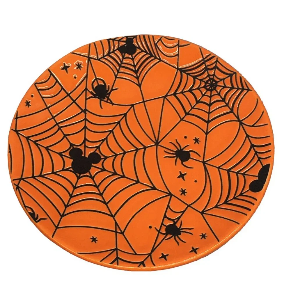 x4 Zrike DISNEY Halloween MICKEY MOUSE Orange Spiderweb Plate Set Appetizer NEW
